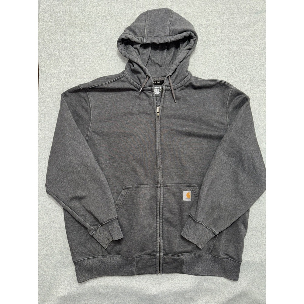 Carhartt Men's Rain Defender Hoodie Gray Loose Fit Full Zip Sweatshirt Sz 2XL